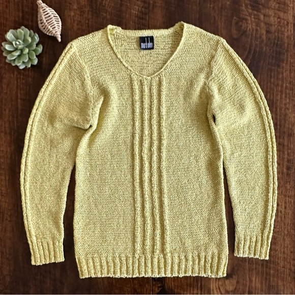 Mark Alan | Citrus Yellow Cotton/Wool Blend V-neck Sweater - Picture 1 of 6